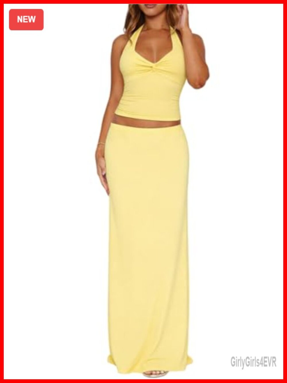Women's 2 Piece Halter Top Maxi Skirt Set Vacation Outfits